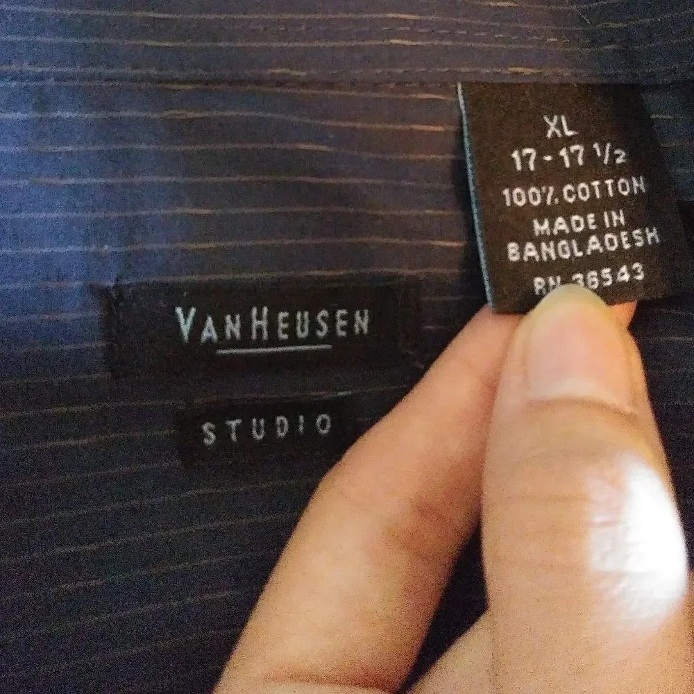 Van Heusen Navy & Tan Pinstriped Dress Shirt